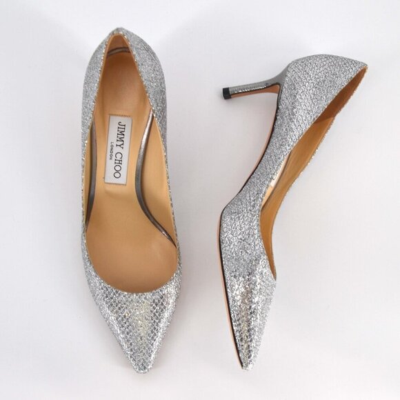 Jimmy Choo Romy Kitten Heel Pumps Pointed Toe Silver Metallic Women's 39.5 US 9 - Picture 3 of 13
